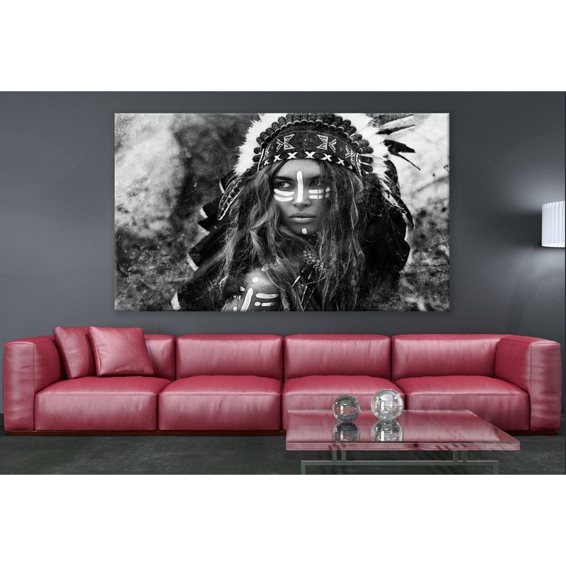 Headdress Native Lady Portrait Black & White Print 100% Australian Made