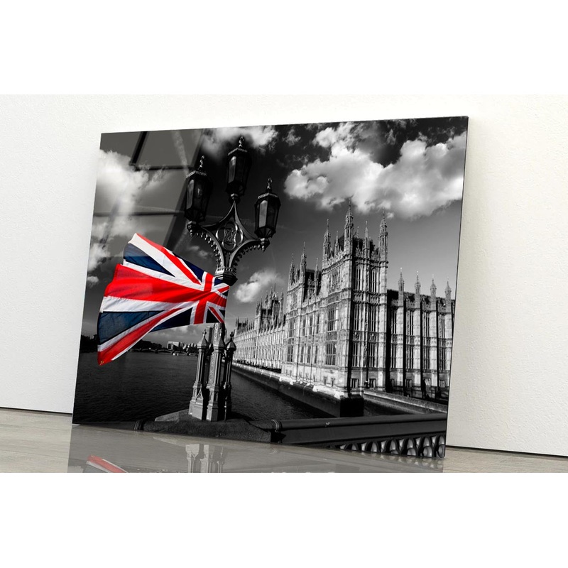 Houses Of Parliament with Flag of England, London, UK Acrylic Glass Print Tempered Glass Wall Art 100% Made in Australia Ready to Hang