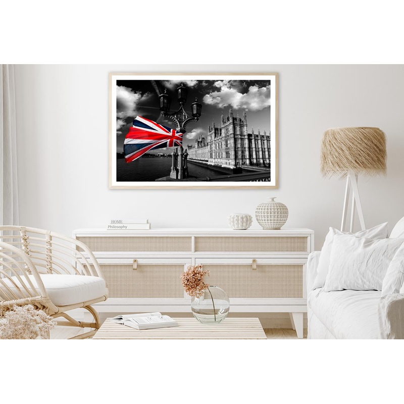 Houses Of Parliament with Flag of England, London, UK Home Decor Premium Quality Poster Print Choose Your Sizes