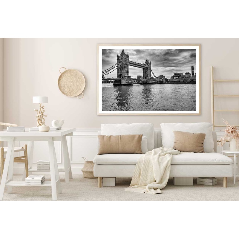 London Bridge & Lake B&W Photograph Home Decor Premium Quality Poster Print Choose Your Sizes