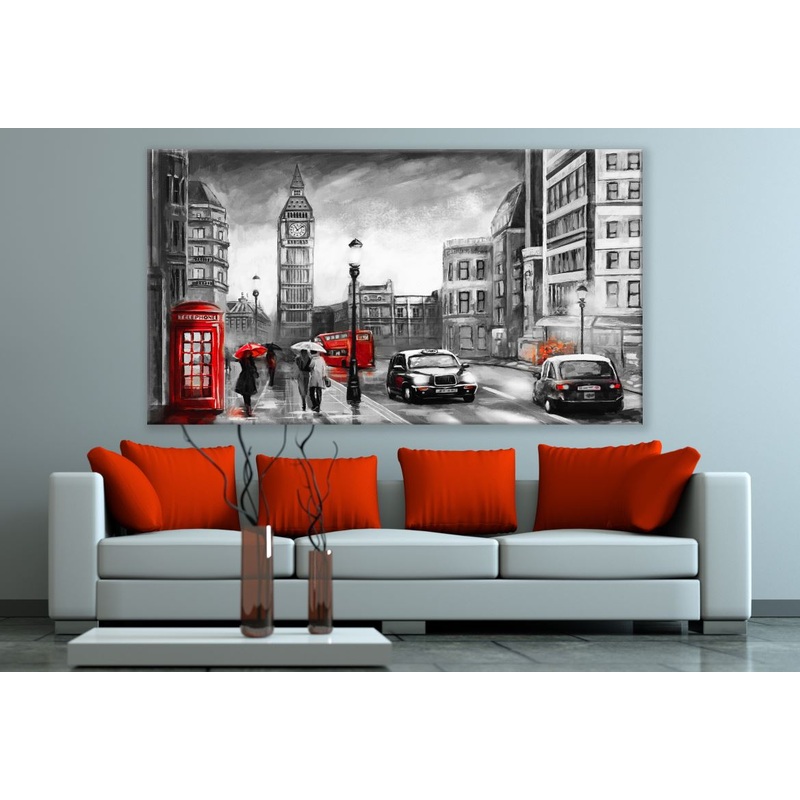 London City Black White & Red Painting Print 100% Australian Made
