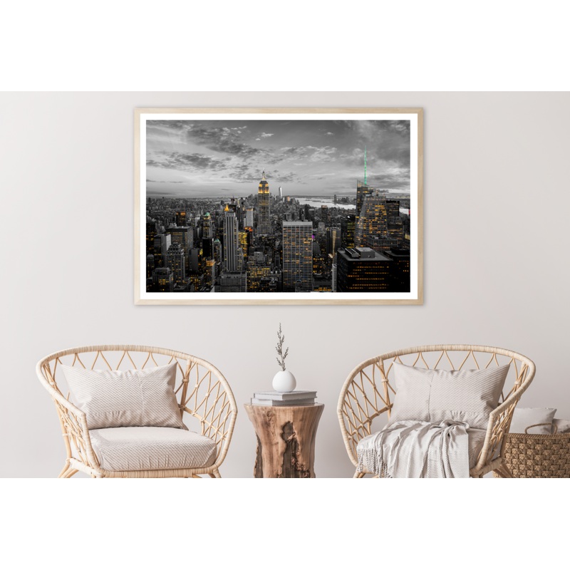 New York City Night in London B&W Photograph Home Decor Premium Quality Poster Print Choose Your Sizes