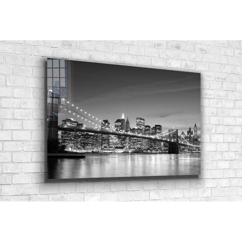Night Bridge B&W View Print Tempered Glass Wall Art 100% Made in Australia Ready to Hang