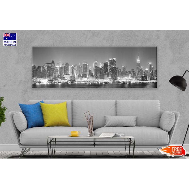 Panoramic Canvas New York City Black & White High Quality 100% Australian made wall Canvas Print ready to hang