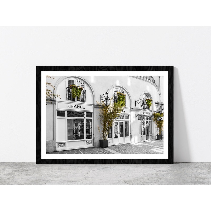 Plants near Fashion Store B&W Photograph Glass Framed Wall Art, Ready to Hang Quality Print