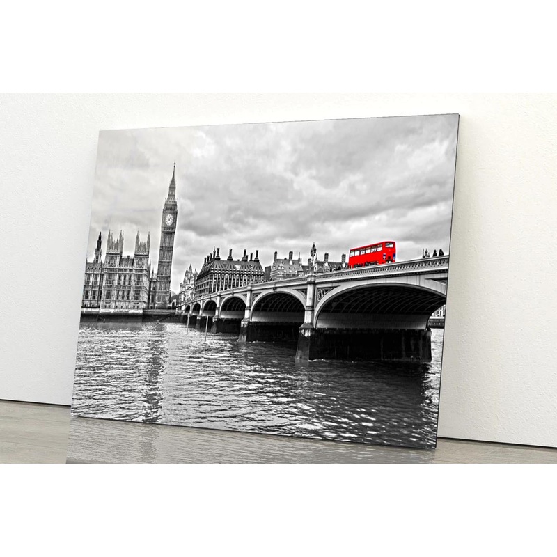 Red Bus on Westminster Bridge by The Houses of Parliament Acrylic Glass Print Tempered Glass Wall Art 100% Made in Australia Ready to Hang