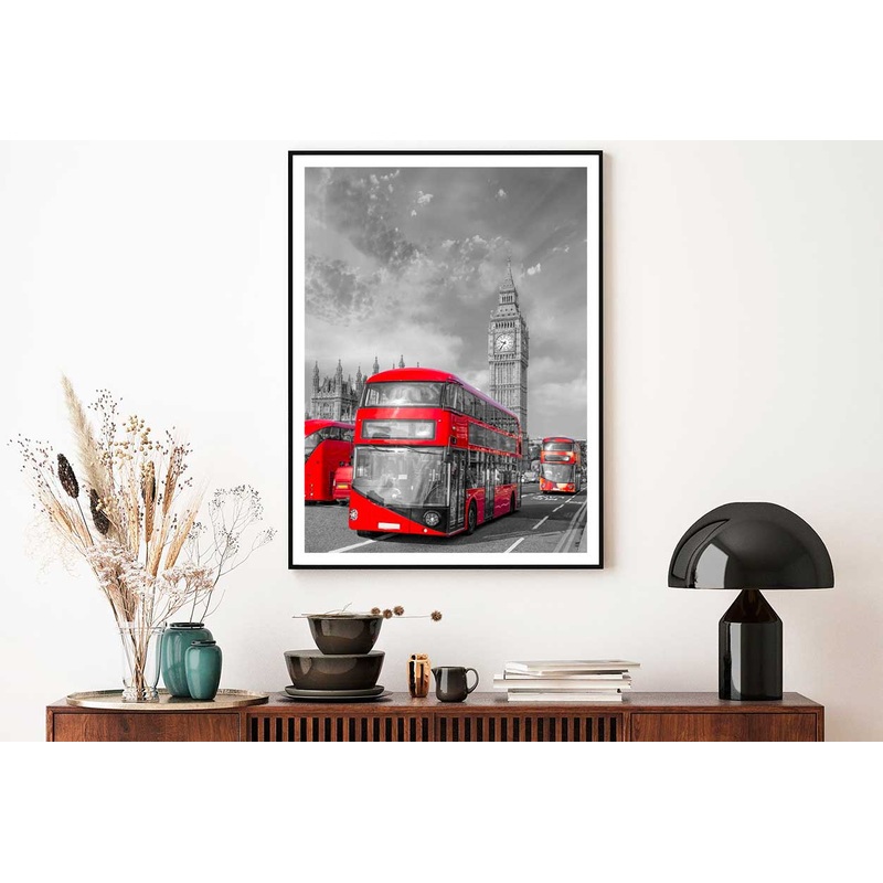 Red Buses near Bigben Tower B&W Photograph Home Decor Premium Quality Poster Print Choose Your Sizes