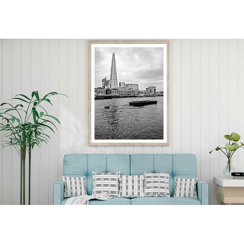 Shard Building & River B&W Photograph Home Decor Premium Quality Poster Print Choose Your Sizes