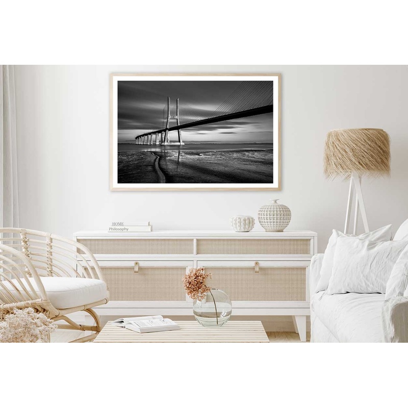 Vasco da Gama Bridge B&W Photograph Home Decor Premium Quality Poster Print Choose Your Sizes