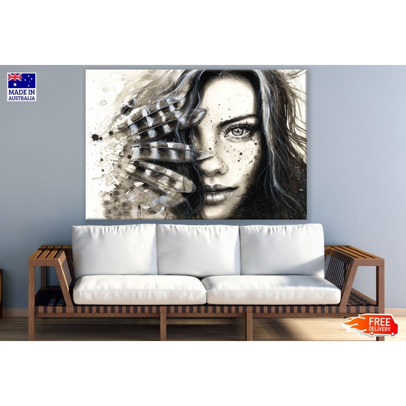 Woman Face Closeup Fashion B&W Painting Print 100% Australian Made