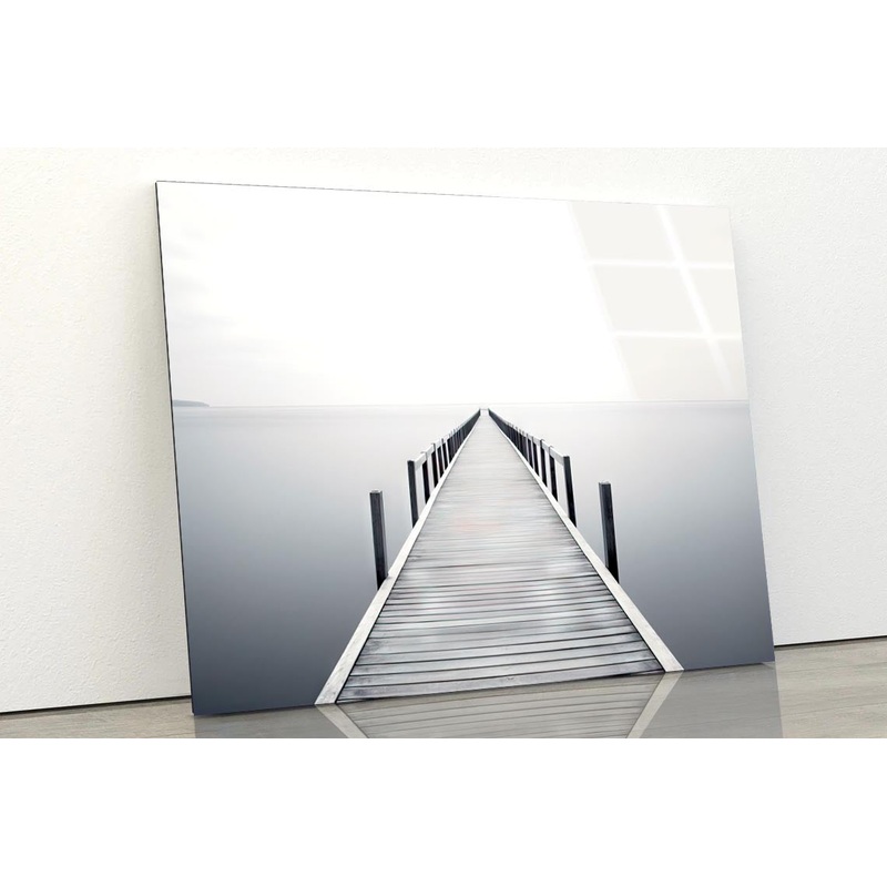 Wooden Pier on A Tranquil Lake Shrouded in Misty  Acrylic Glass Print Tempered Glass Wall Art 100% Made in Australia Ready to Hang