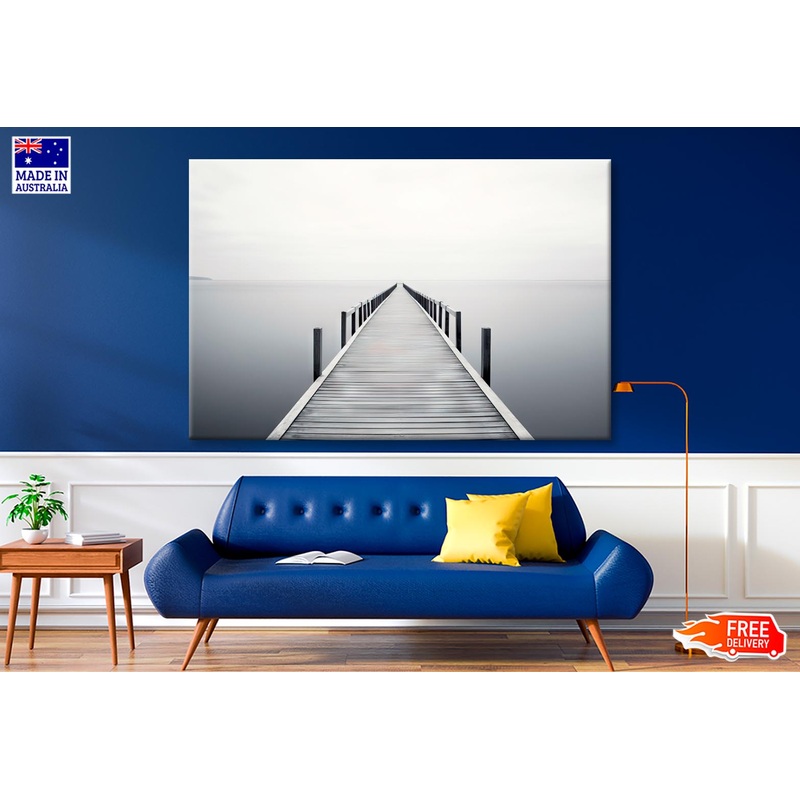 Wooden Pier on A Tranquil Lake Shrouded in Misty Wall Art Decor 100% Australian Made