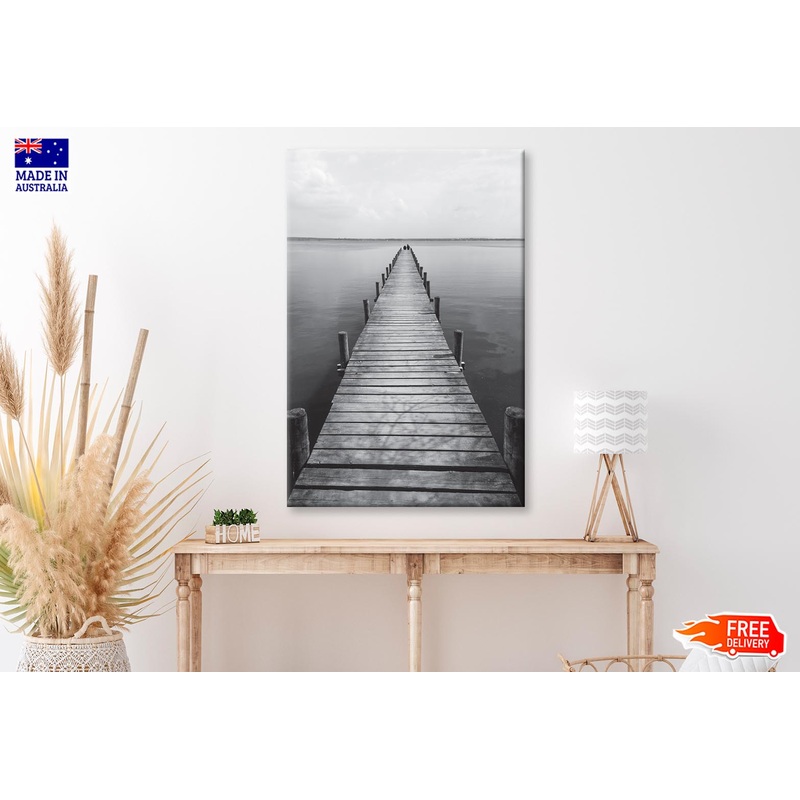 Wooden Pier On Lake  B&W View Wall Art Decor 100% Australian Made