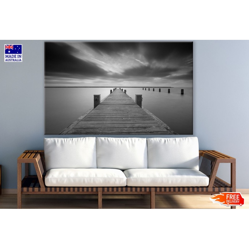 Wooden Pier Over Sea B&W View Print 100% Australian Made
