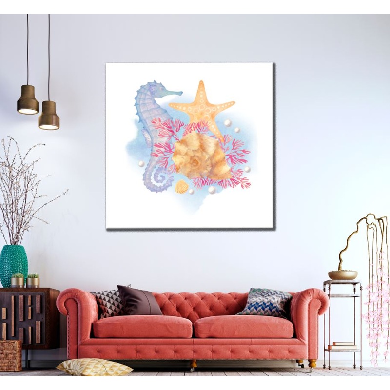 Square Canvas Sea Shells Watercolor Art High Quality Print 100% Australian Made