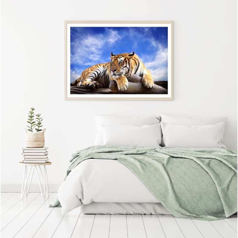 Tiger Sitting on Trunk Photograph Home Decor Premium Quality Poster Print Choose Your Sizes
