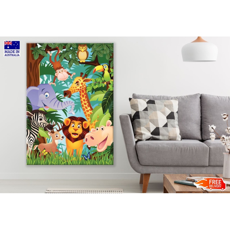 Animals Kids Colorful Vector Art Print 100% Australian Made