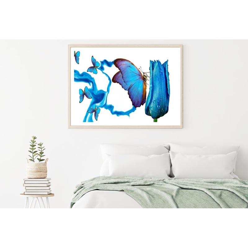 Butterflies & Blue Flower Closeup Home Decor Premium Quality Poster Print Choose Your Sizes