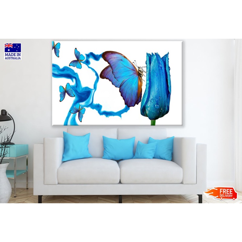 Butterflies & Blue Flower Closeup Print 100% Australian Made