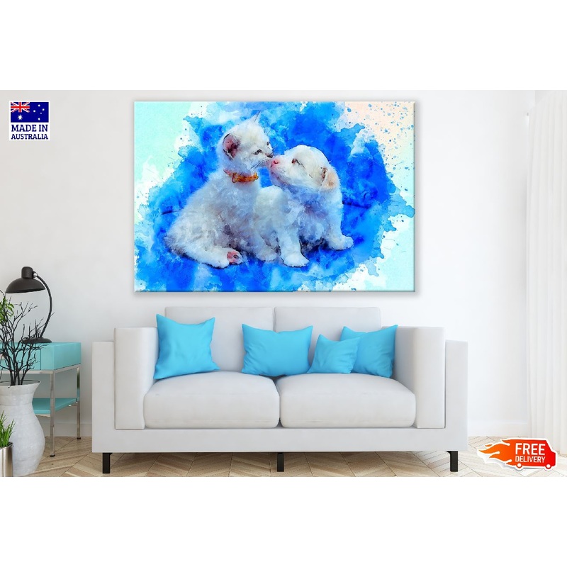 Cats & Blue Color Abstrct Design Print 100% Australian Made