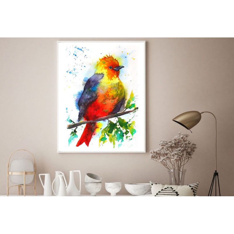 Colorful Bird Watercolor Painting Home Decor Premium Quality Poster Print Choose Your Sizes