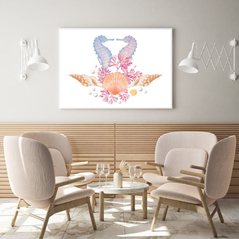 Sea Horses, Shells Painting Home Decor Premium Quality Poster Print Choose Your Sizes