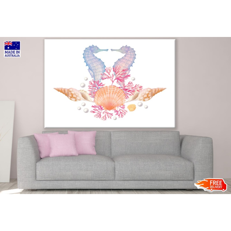 Sea Horses, Shells Painting Print 100% Australian Made