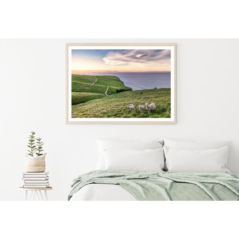 Sheeps on Meadow View Photograph Home Decor Premium Quality Poster Print Choose Your Sizes