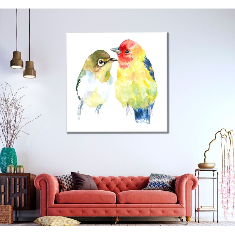 Square Canvas Birds Watercolor Painting High Quality Print 100% Australian Made