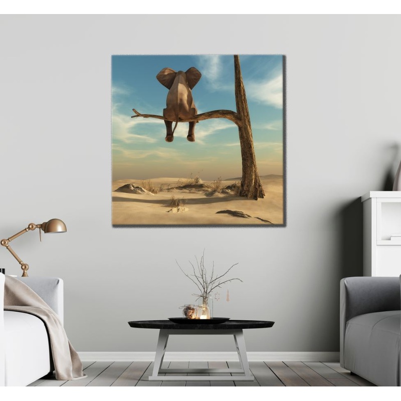 Square Canvas Elephant on a Tree Illusion High Quality Print 100% Australian Made