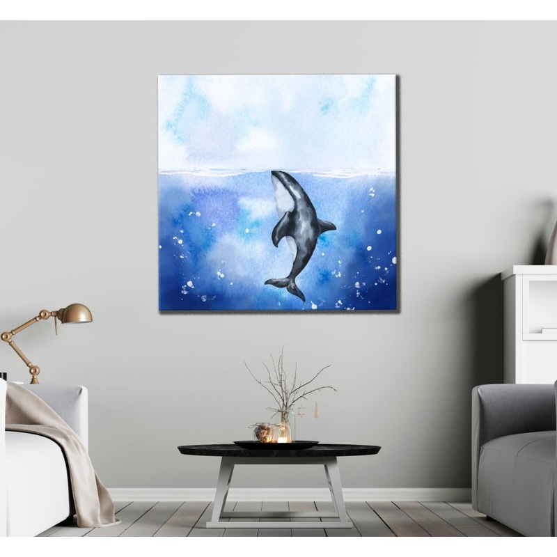 Square Canvas Killer Whale in Sea Painting High Quality Print 100% Australian Made