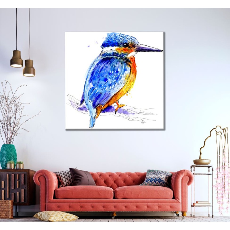 Square Canvas Kingfisher Bird Painting High Quality Print 100% Australian Made
