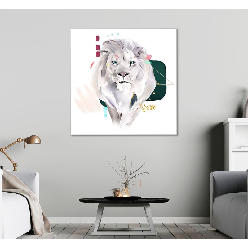 Square Canvas Lion & Abstract Shapes Design High Quality Print 100% Australian Made