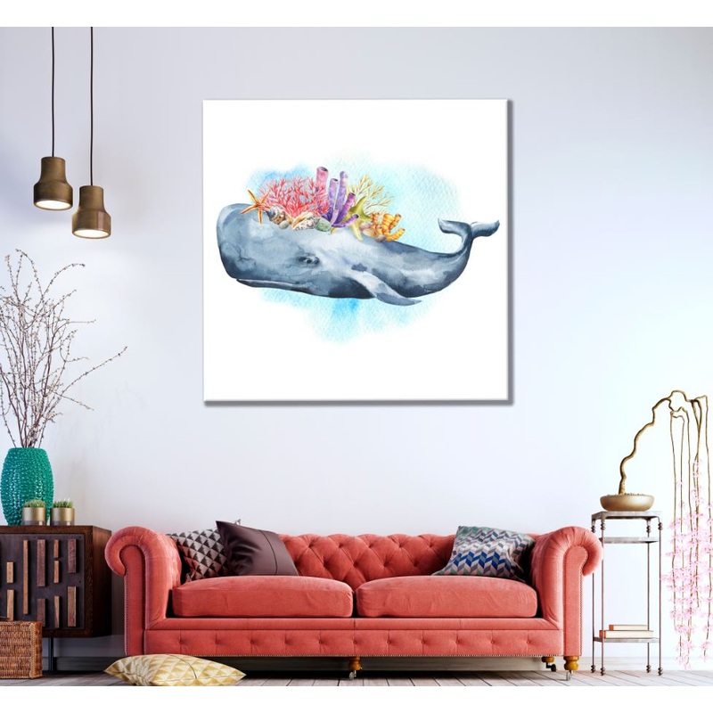 Square Canvas Reefs on Whale Painting High Quality Print 100% Australian Made