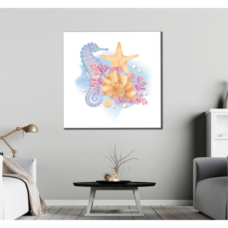 Square Canvas Seahorse & Starfish Painting High Quality Print 100% Australian Made
