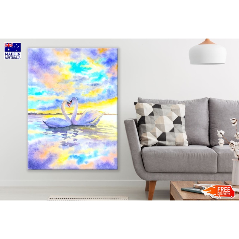 Swans Pair Watercolor Painting Print 100% Australian Made