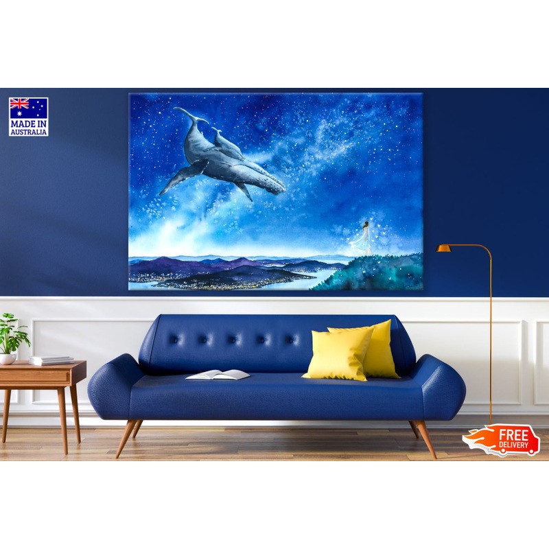 Whale & Girl Abstract Watercolor Painting Print 100% Australian Made