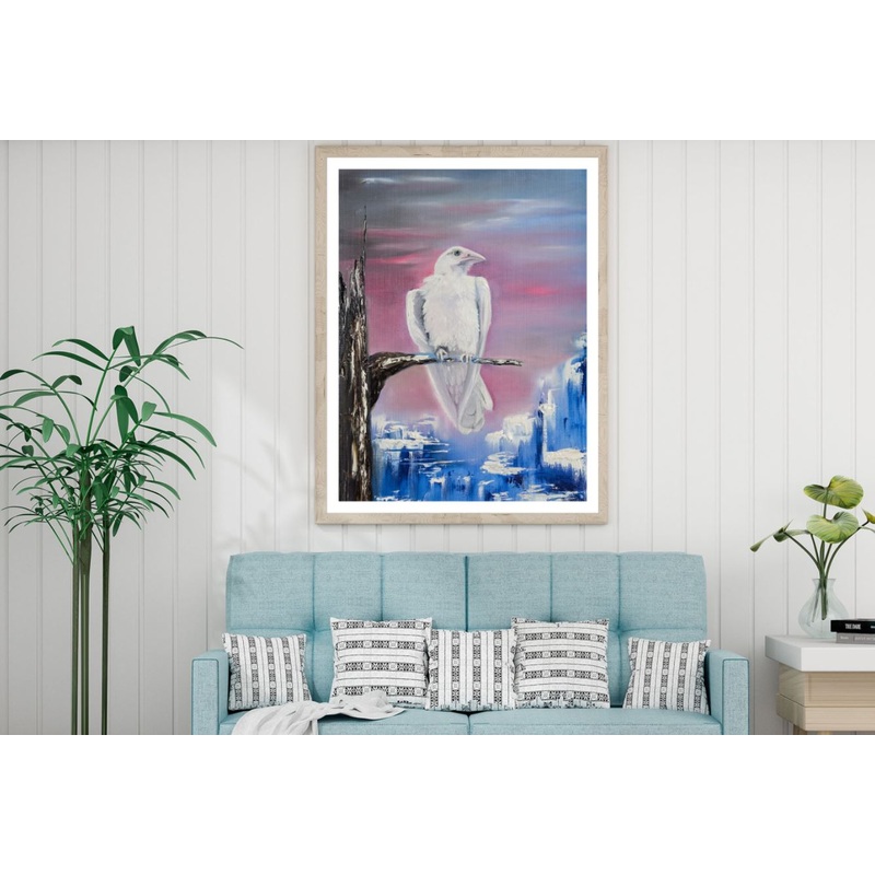 White Bird on Tree Oil Painting Home Decor Premium Quality Poster Print Choose Your Sizes
