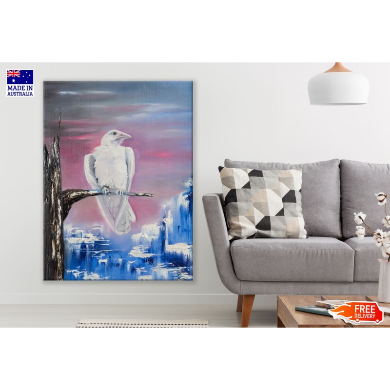 White Bird on Tree Oil Painting Print 100% Australian Made