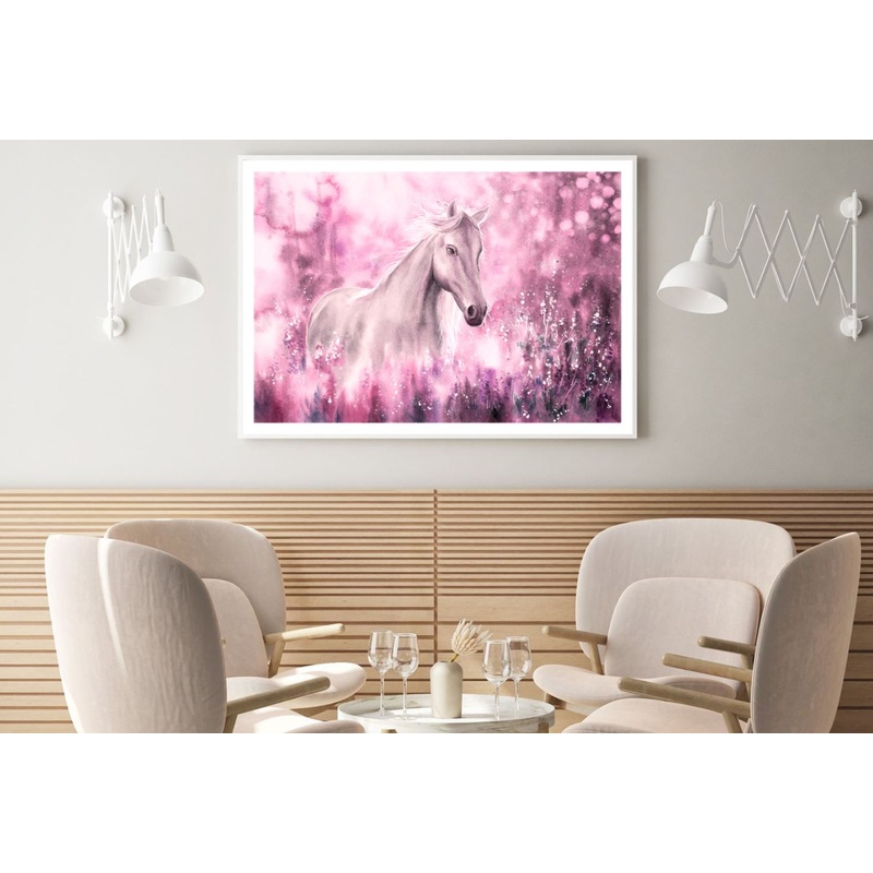 White Horse & Pink Flowers Art Home Decor Premium Quality Poster Print Choose Your Sizes