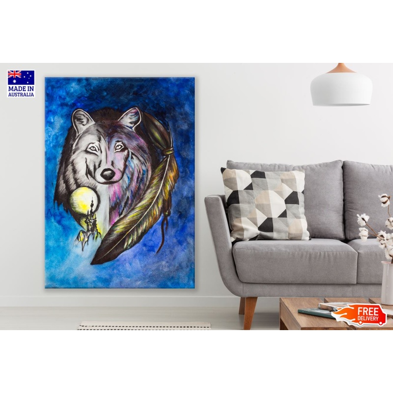 Wolf & Feather Watercolor Paint Print 100% Australian Made