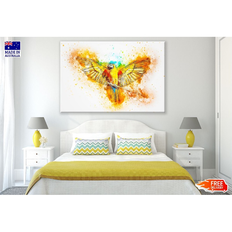 Yellow Red & Blue Parrot Abstract Design Print 100% Australian Made