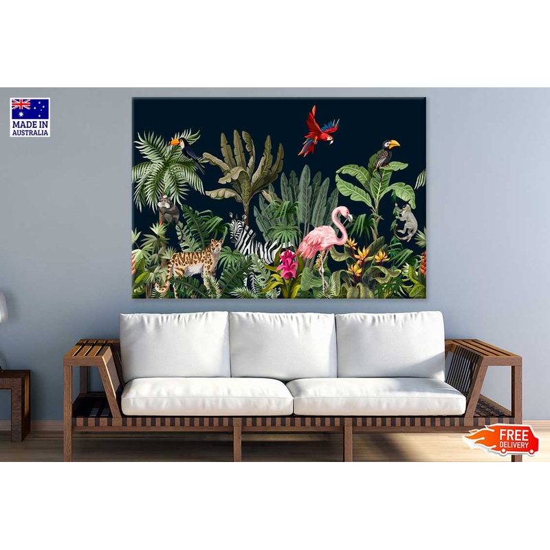 Animals Birds on Dark Forest Art Print 100% Australian Made