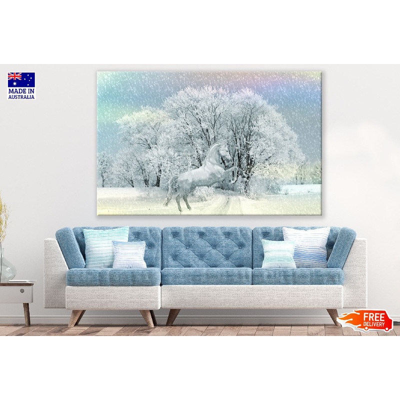 White Horse in Snow Painting Print 100% Australian Made
