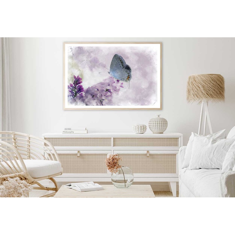 Butterfly on Flower Watercolor Painting Home Decor Premium Quality Poster Print Choose Your Sizes