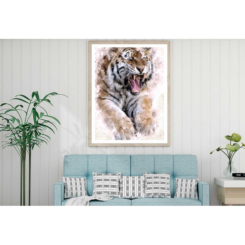 Roaring Tiger Watercolor Painting Home Decor Premium Quality Poster Print Choose Your Sizes