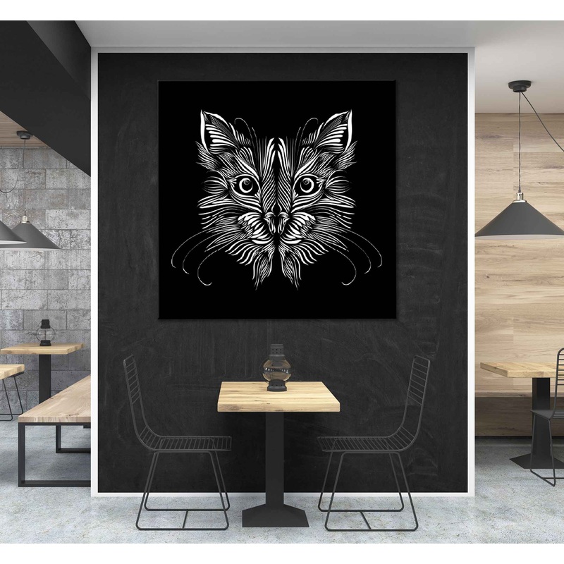 Square Canvas Abstract Muzzle Cat B&W Vector Design High Quality Print 100% Australian Made