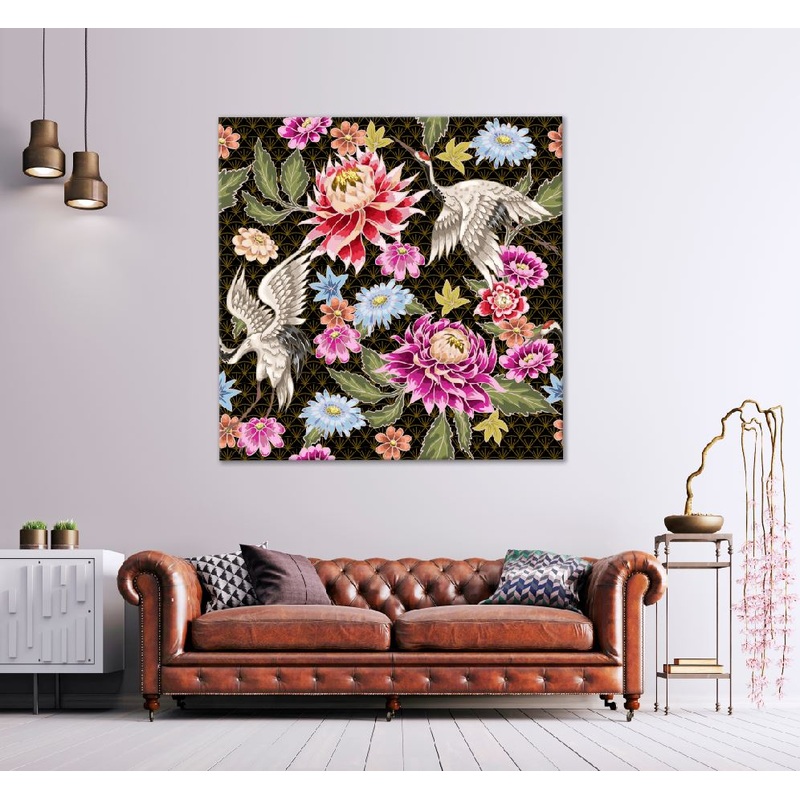 Square Canvas Bird with Flowers Vector Art High Quality Print 100% Australian Made