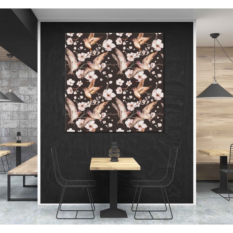 Square Canvas Blossom Flowers & Birds Design High Quality Print 100% Australian Made