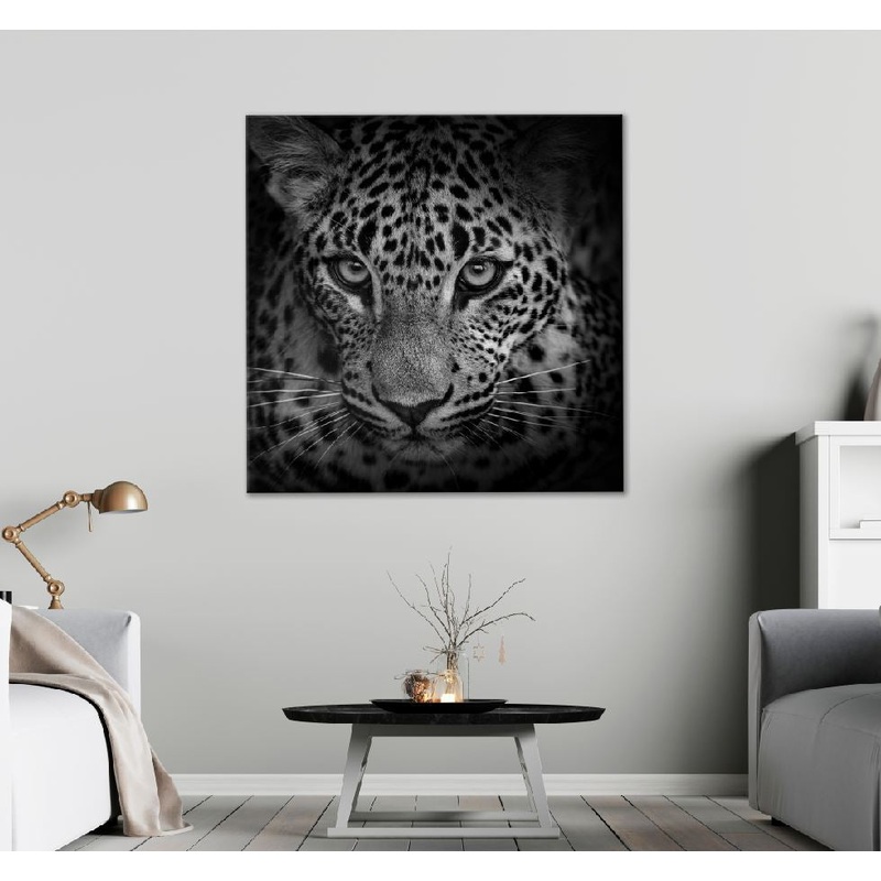Square Canvas Leopard Portrait B&W Closeup View High Quality Print 100% Australian Made